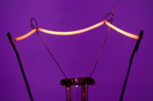 Macro shot of a tungsten thread inside a light bulb
