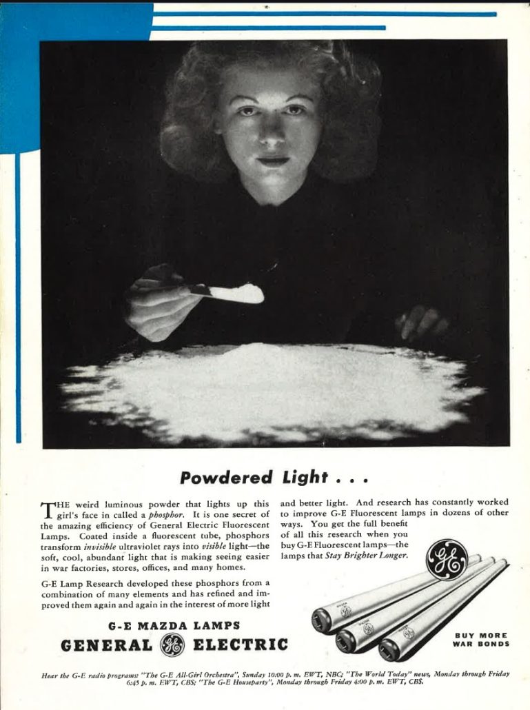 GE immagine da una pubblicità del 1945 sulle lampade fluorescenti